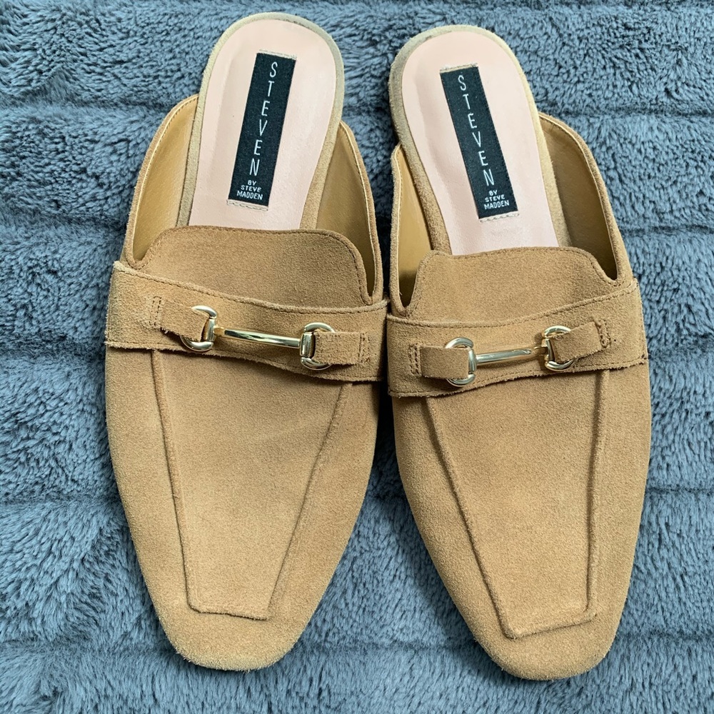 Steven by Steve Madden “Rilee” Camel Suede Mules